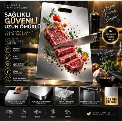 Kesme Tahtasi Paslanmaz Çelik Mutfak Kesme Tahtası 24x34cm